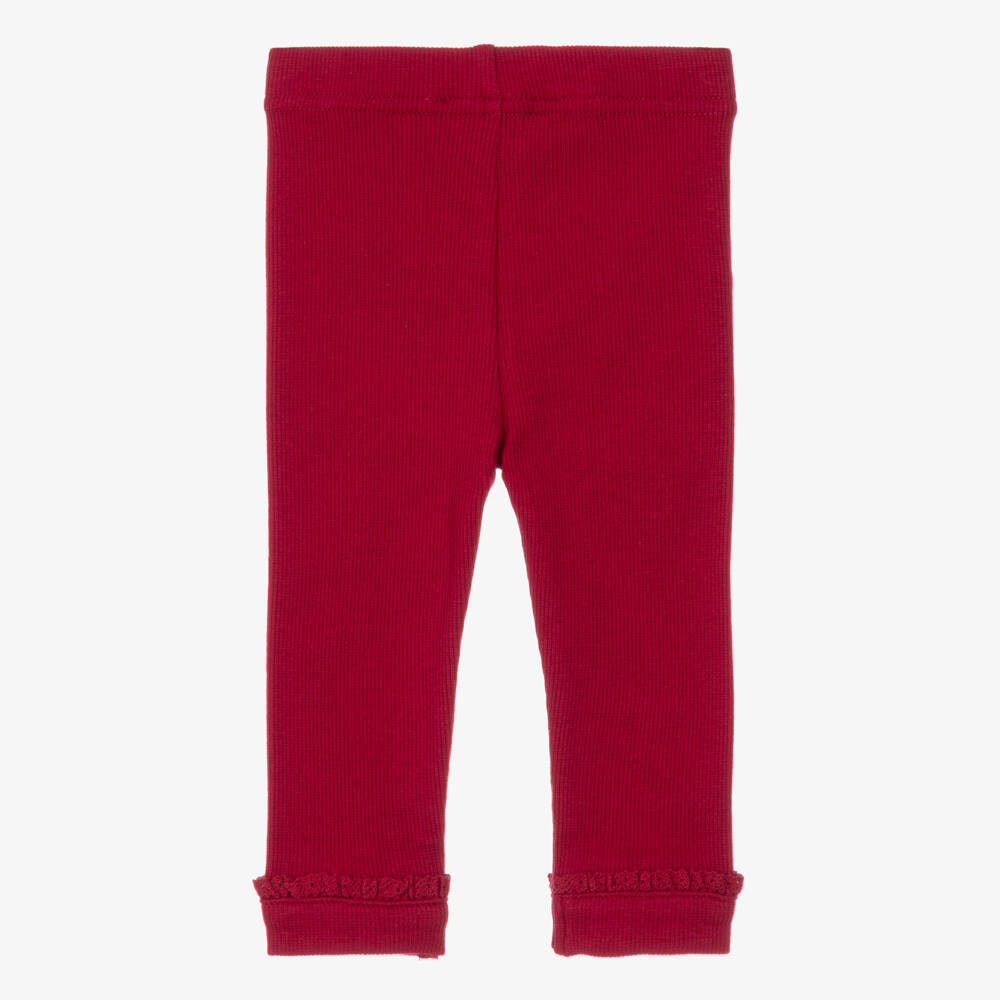 Tartine et Chocolat-Red Ribbed Cotton Jersey Leggings | Childrensalon
