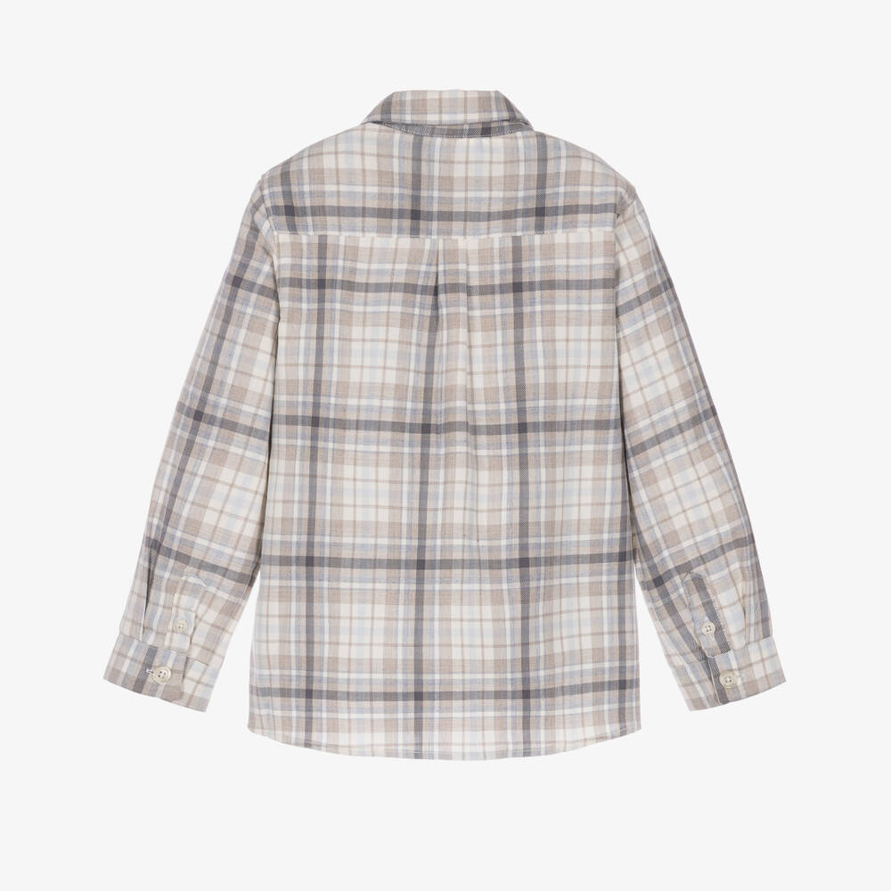 Tartine et Chocolat-Toddler Boys Beige Check Long Sleeve Cotton Shirt | Childrensalon