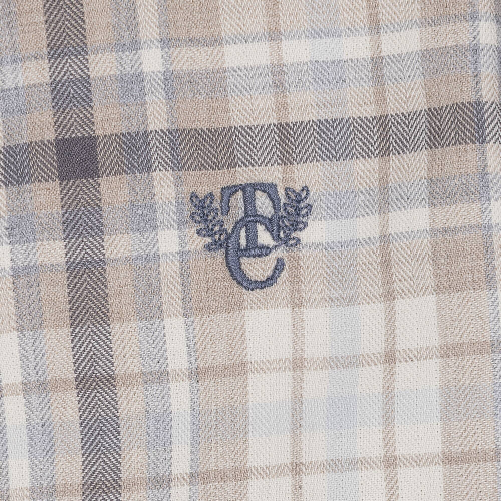 Tartine et Chocolat-Toddler Boys Beige Check Long Sleeve Cotton Shirt | Childrensalon