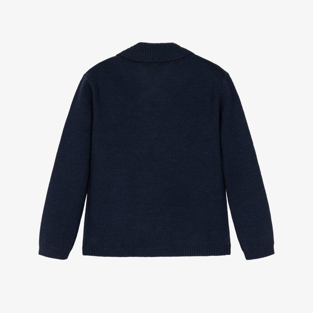 Tartine et Chocolat-Toddler Boys Navy Blue Knitted Cardigan with Collar | Childrensalon