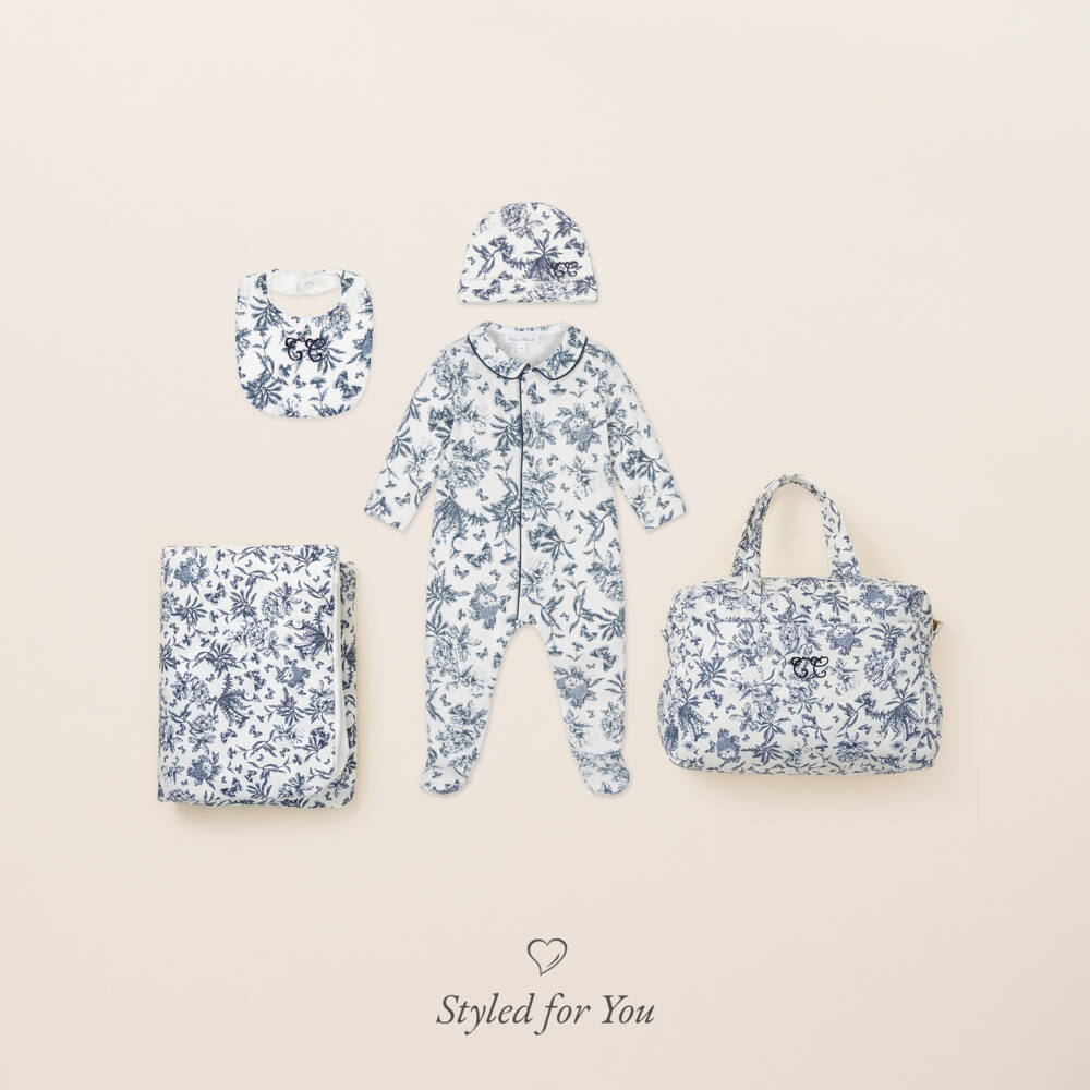 Tartine et Chocolat-White & Blue Toile De Jouy Changing Bag (41cm) | Childrensalon