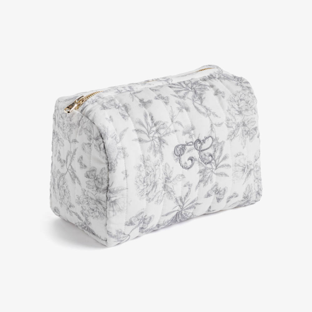Tartine et Chocolat-White & Grey Toile De Jouy Wash Bag (24cm) | Childrensalon