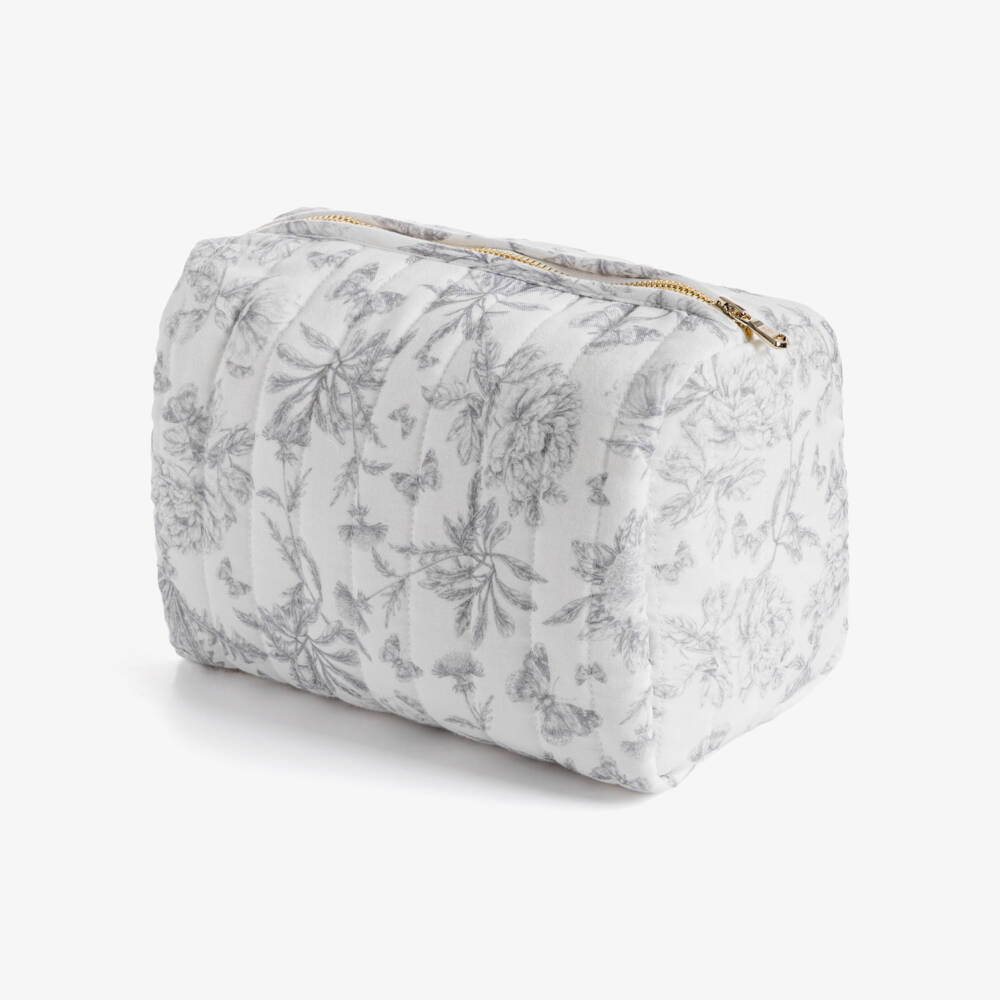 Tartine et Chocolat-White & Grey Toile De Jouy Wash Bag (24cm) | Childrensalon