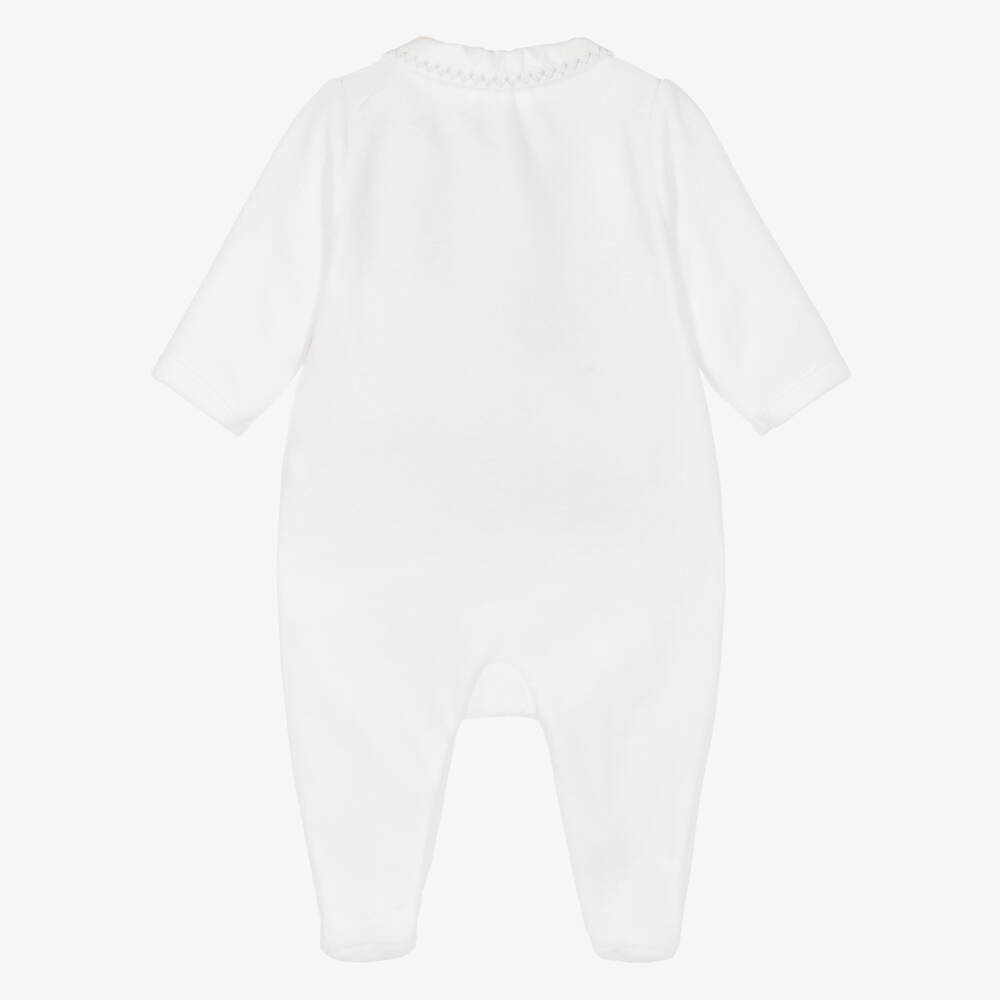 Tartine et Chocolat-White Velour Babygrow with Stitching Detail | Childrensalon
