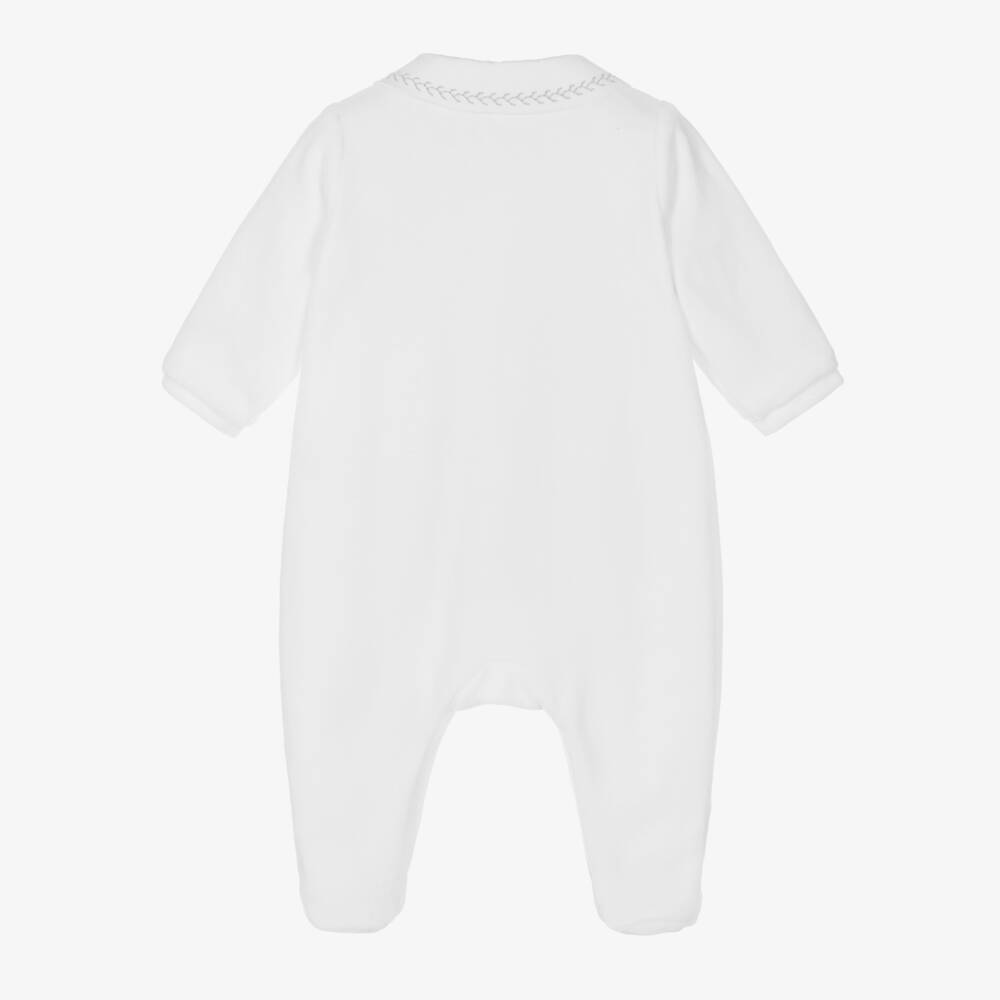 Tartine et Chocolat-White Velour Embroidered Babygrow | Childrensalon