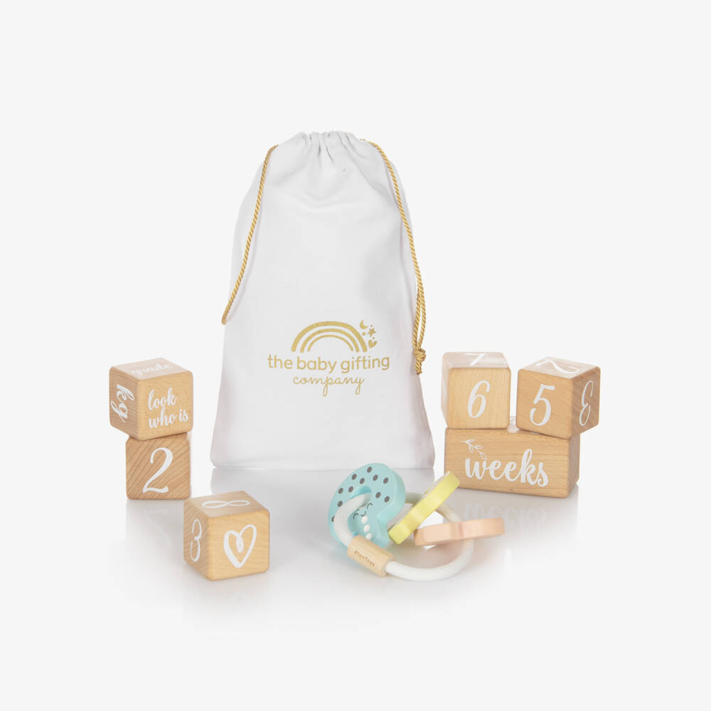 The Baby Gifting Company-طقم هامبر دب تيدي وبطانية ولعبة خشبية لون زهري  | Childrensalon