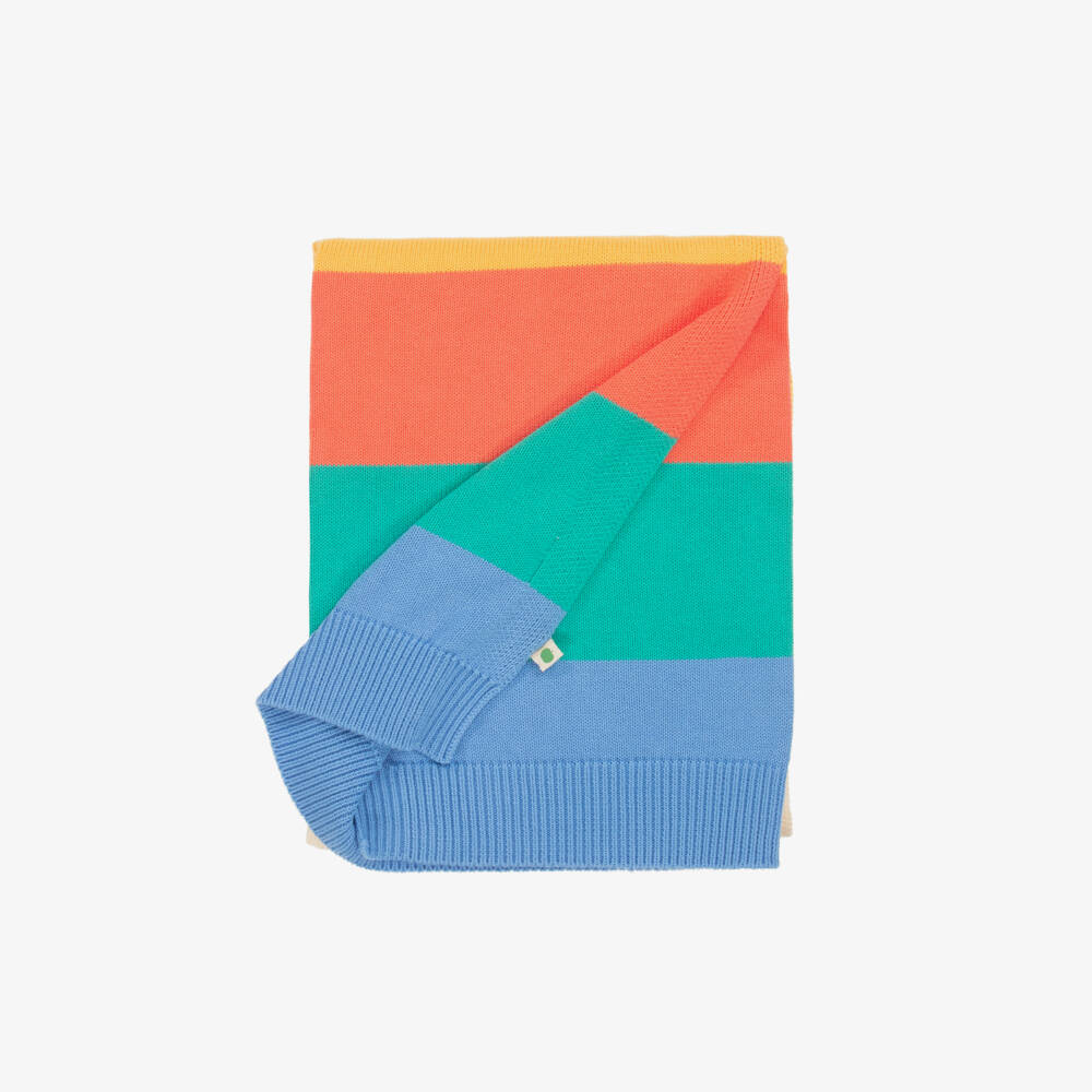 The Bonniemob-Baby Boys Blue Rainbow Organic Cotton Knit Blanket (95cm) | Childrensalon