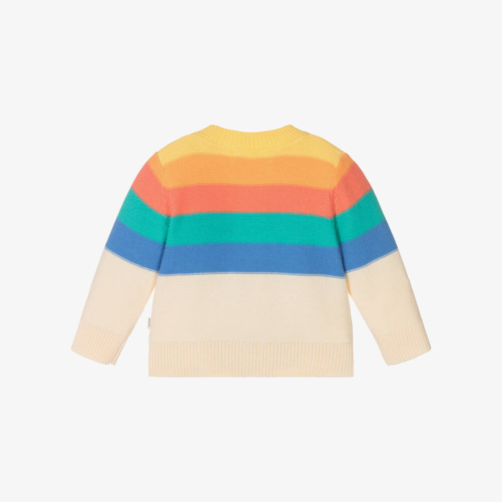 The Bonniemob-Baby Boys Ivory Rainbow Striped Organic Cotton Cardigan | Childrensalon