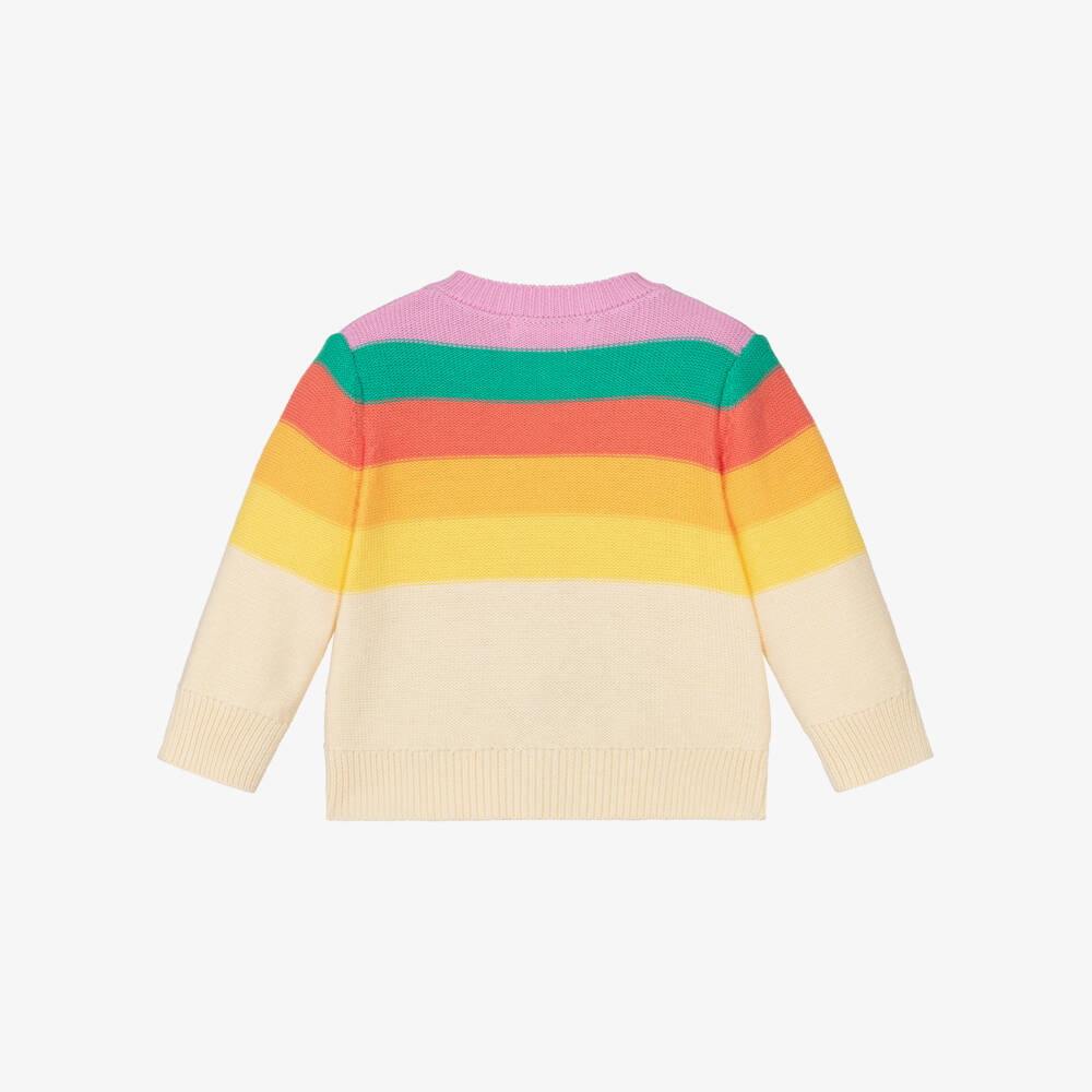 The Bonniemob-Baby Girls Ivory Rainbow Striped Organic Cotton Cardigan | Childrensalon