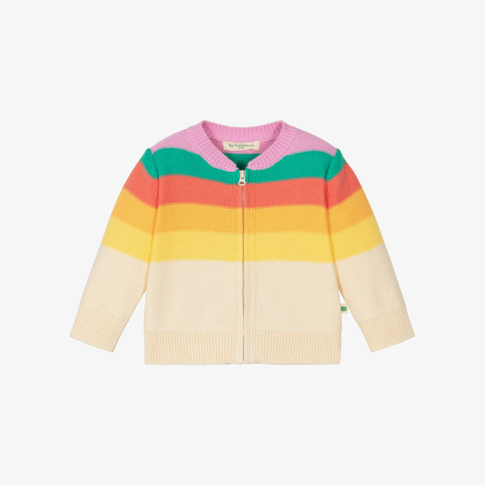 The Bonniemob-Baby Girls Ivory Rainbow Striped Organic Cotton Cardigan | Childrensalon