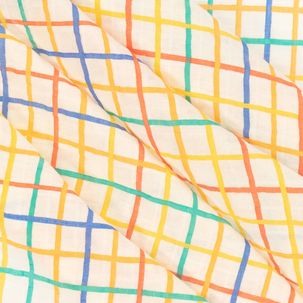 The Bonniemob-Rainbow Check Organic Cotton Swaddle (112cm) | Childrensalon