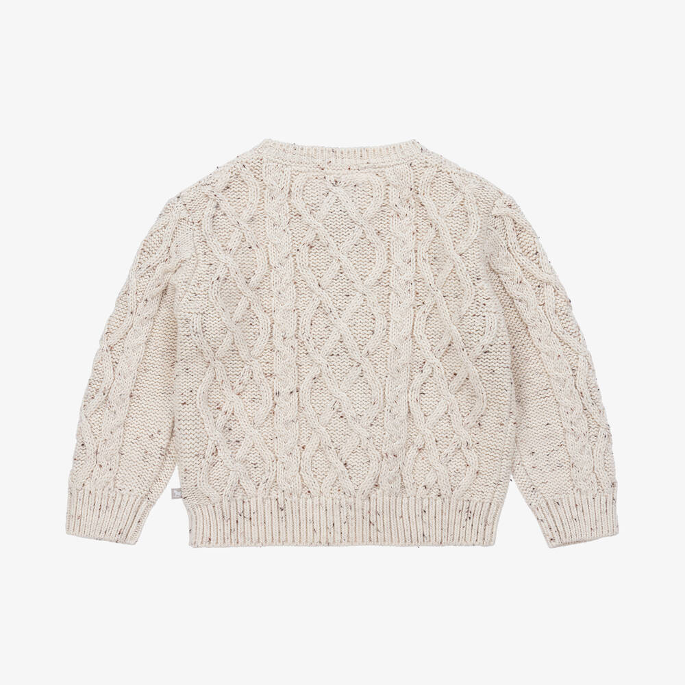 The Little Tailor-Beige Cable Knit Cotton Cardigan | Childrensalon
