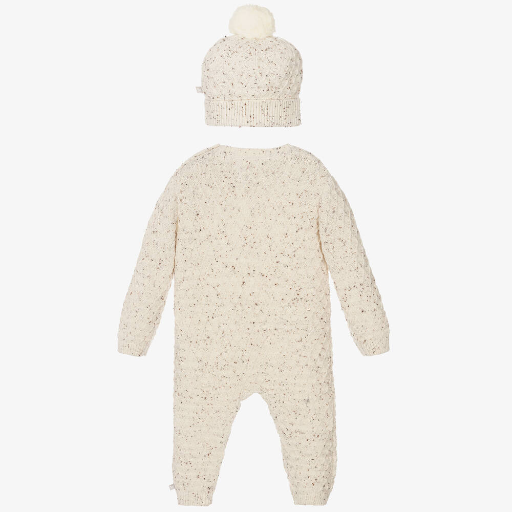 The Little Tailor-Beige Knit Romper & Hat Set | Childrensalon