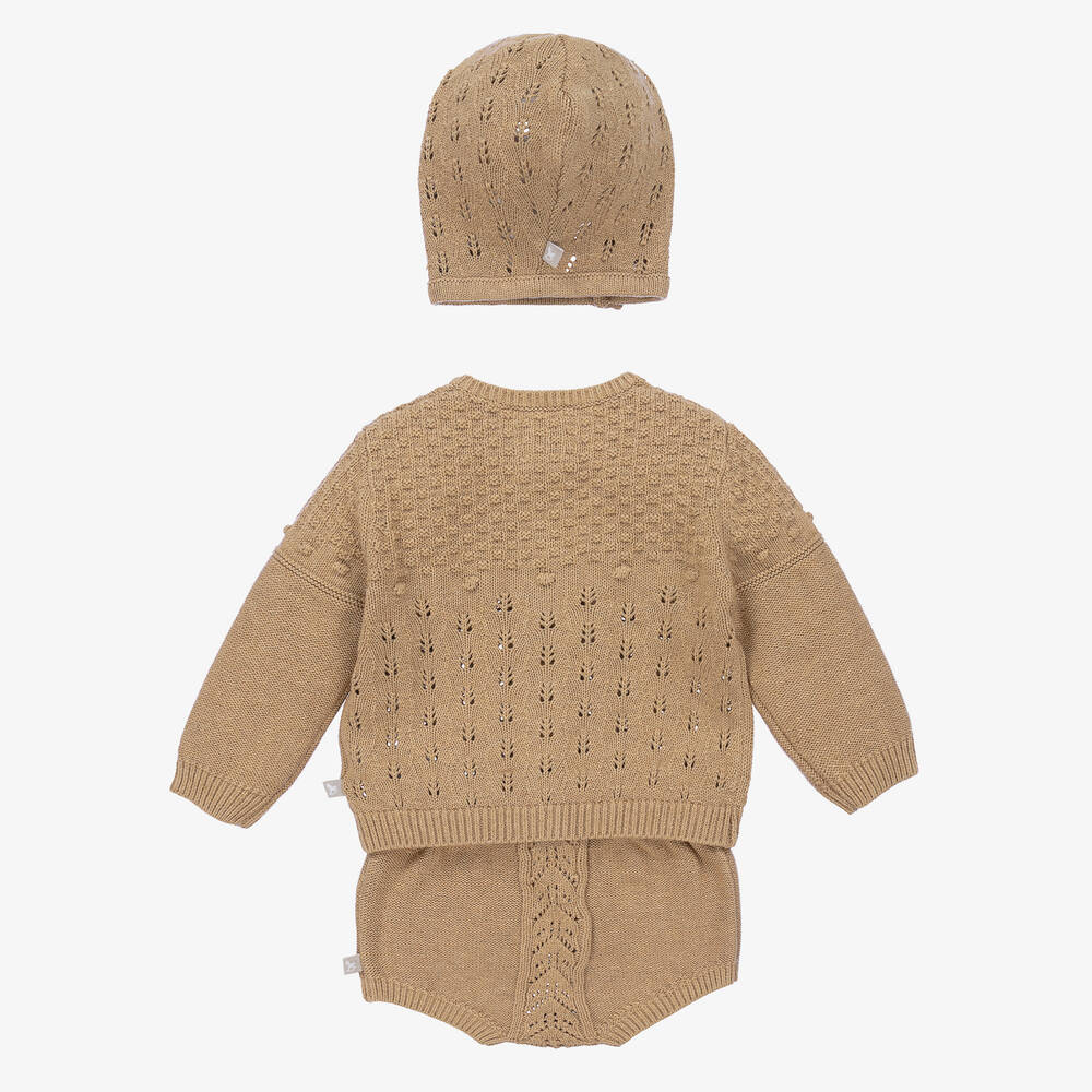 The Little Tailor-Beige Knitted Baby Shorts Set | Childrensalon