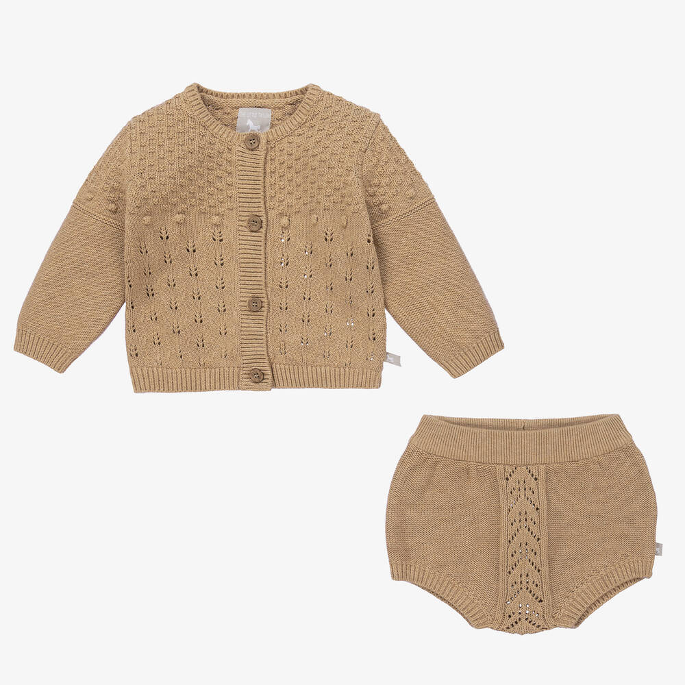 The Little Tailor-Beige Knitted Baby Shorts Set | Childrensalon