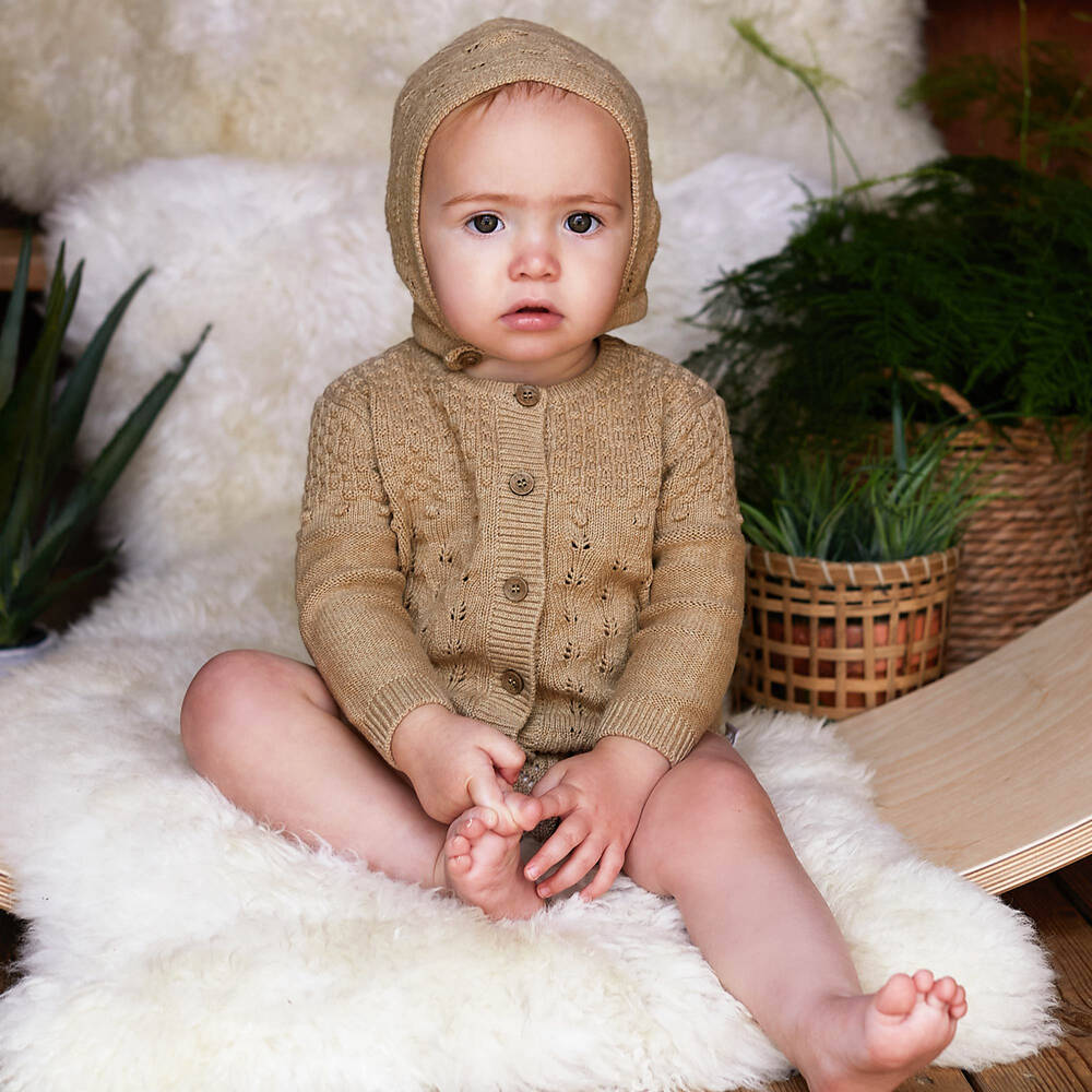 The Little Tailor-Beige Knitted Baby Shorts Set | Childrensalon