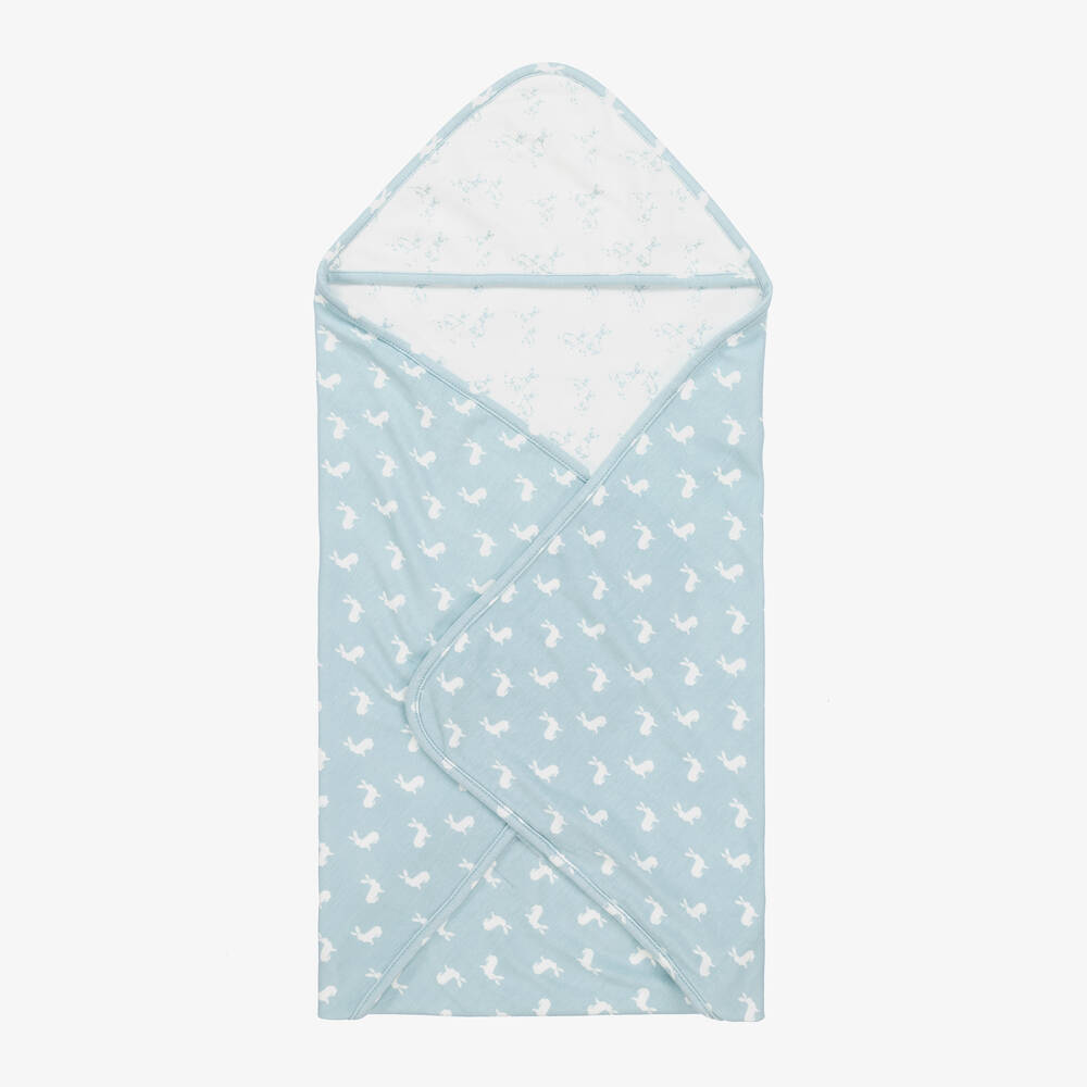 The Little Tailor-Blue Hare Print Reversible Cotton Blanket (69cm) | Childrensalon