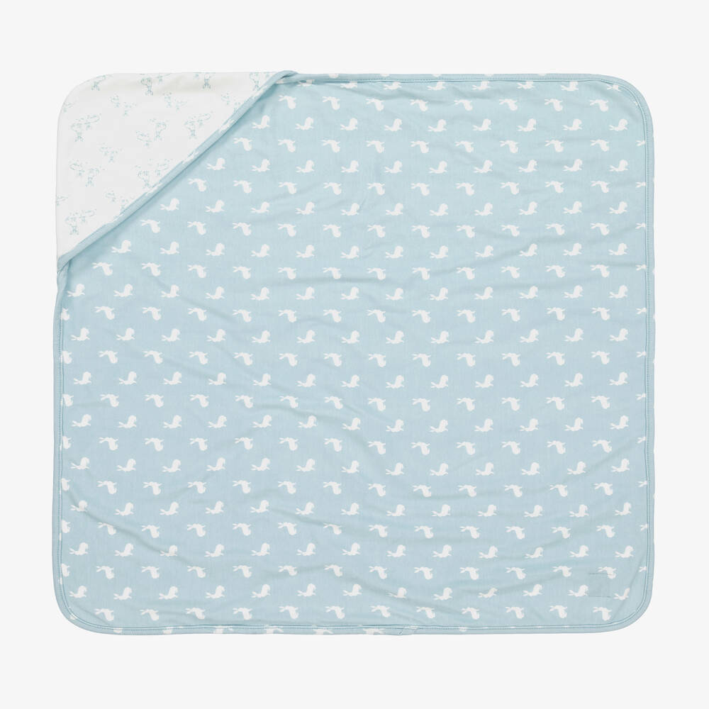 The Little Tailor-Blue Hare Print Reversible Cotton Blanket (69cm) | Childrensalon