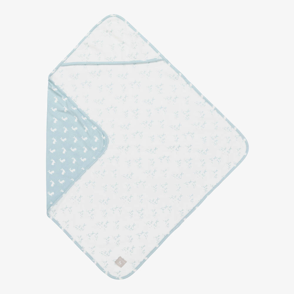 The Little Tailor-Blue Hare Print Reversible Cotton Blanket (69cm) | Childrensalon