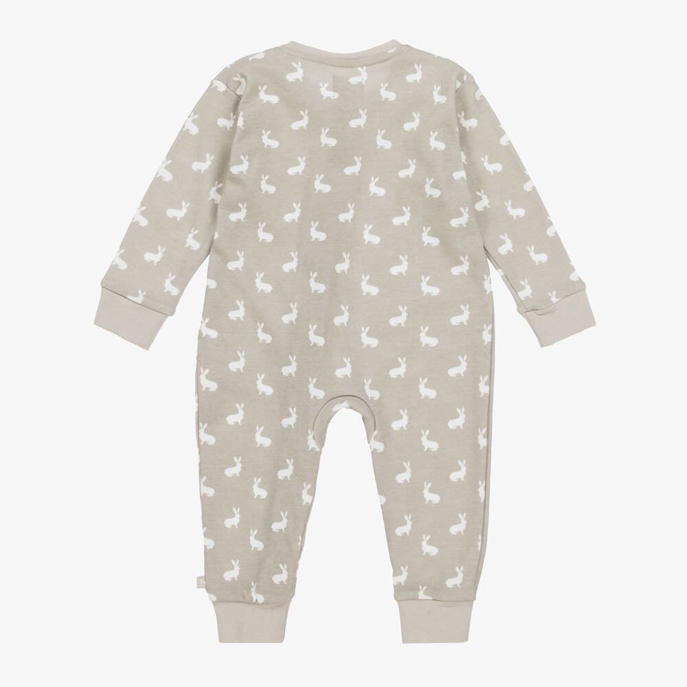 The Little Tailor-Grey Hare Print Cotton Jersey Romper | Childrensalon