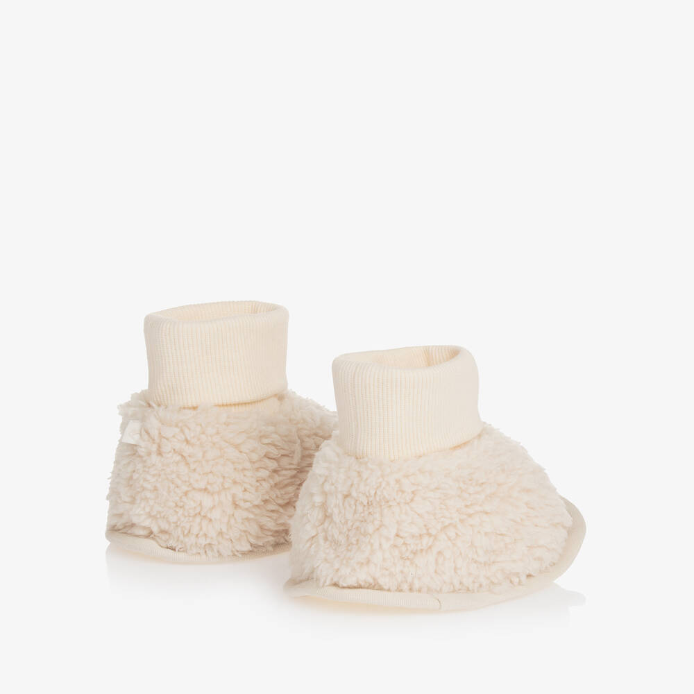 The Little Tailor-Ivory Sherpa Fleece Baby Booties | Childrensalon