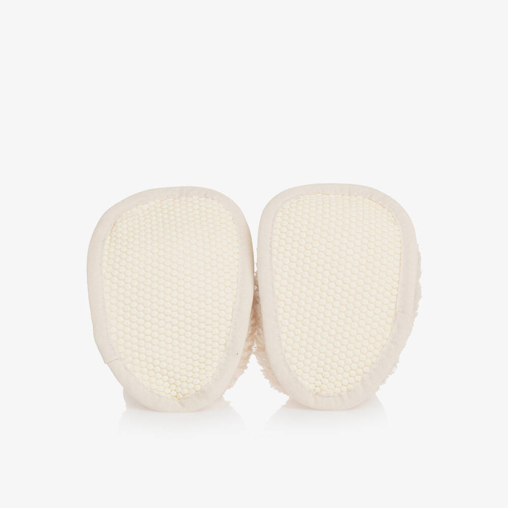 The Little Tailor-Ivory Sherpa Fleece Baby Booties | Childrensalon
