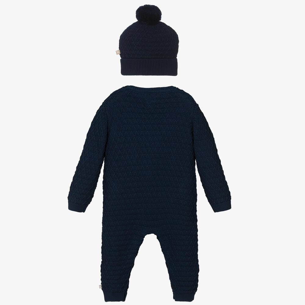 The Little Tailor-Navy Blue Knit Romper & Hat Set | Childrensalon