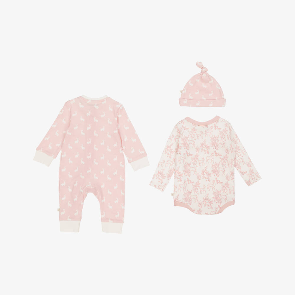 The Little Tailor-Pink Woodland Print Cotton Babysuit Set | Childrensalon