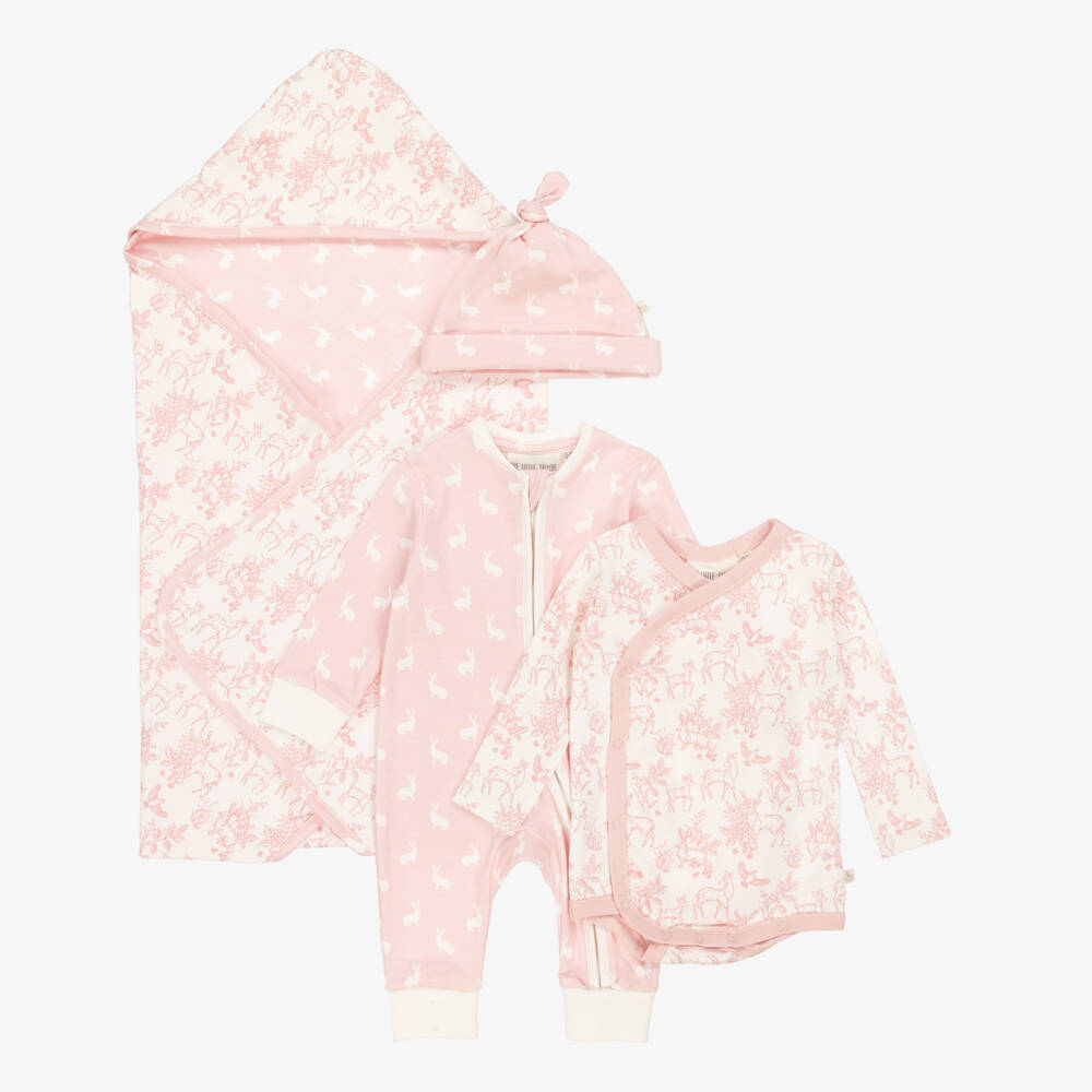 The Little Tailor-Pink Woodland Print Cotton Babysuit Set | Childrensalon