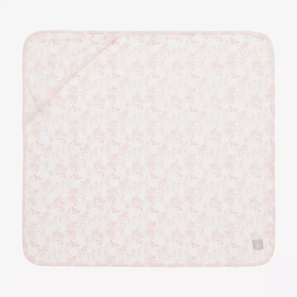 The Little Tailor-Pink Woodland Print Reversible Blanket (69cm) | Childrensalon