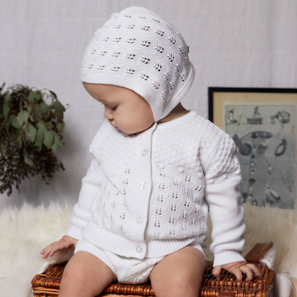 The Little Tailor-White Knitted Cotton Shorts Set | Childrensalon