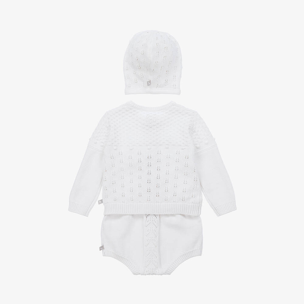 The Little Tailor-White Knitted Cotton Shorts Set | Childrensalon