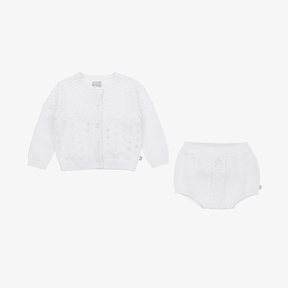 The Little Tailor-White Knitted Cotton Shorts Set | Childrensalon
