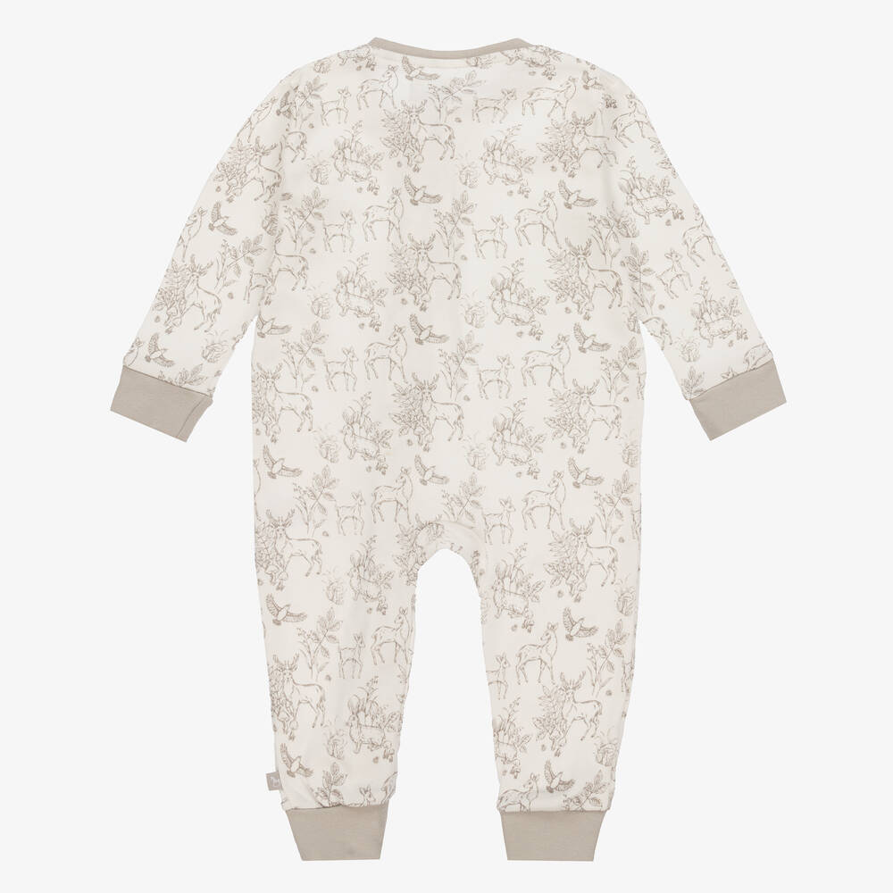 The Little Tailor-White Woodland Print Cotton Romper | Childrensalon