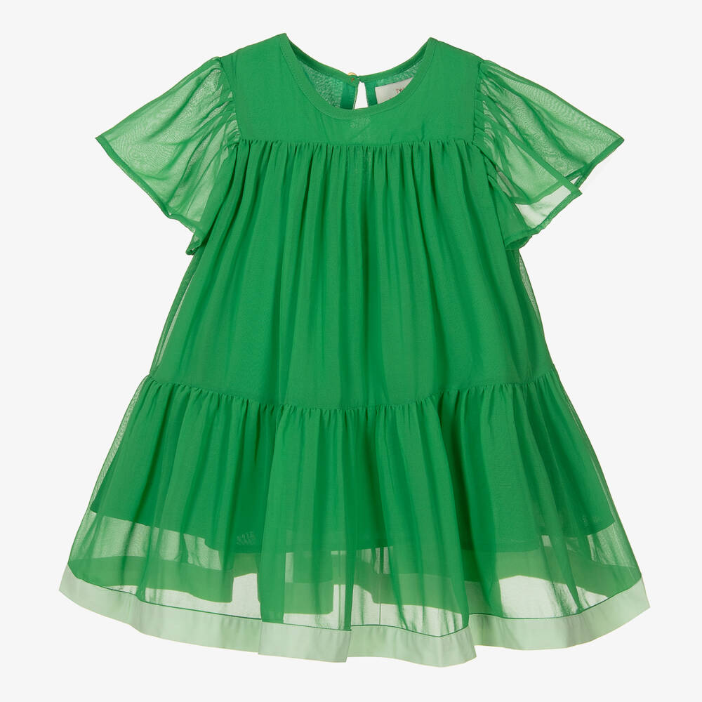 Girls Medium Green Striped Dress main image 0