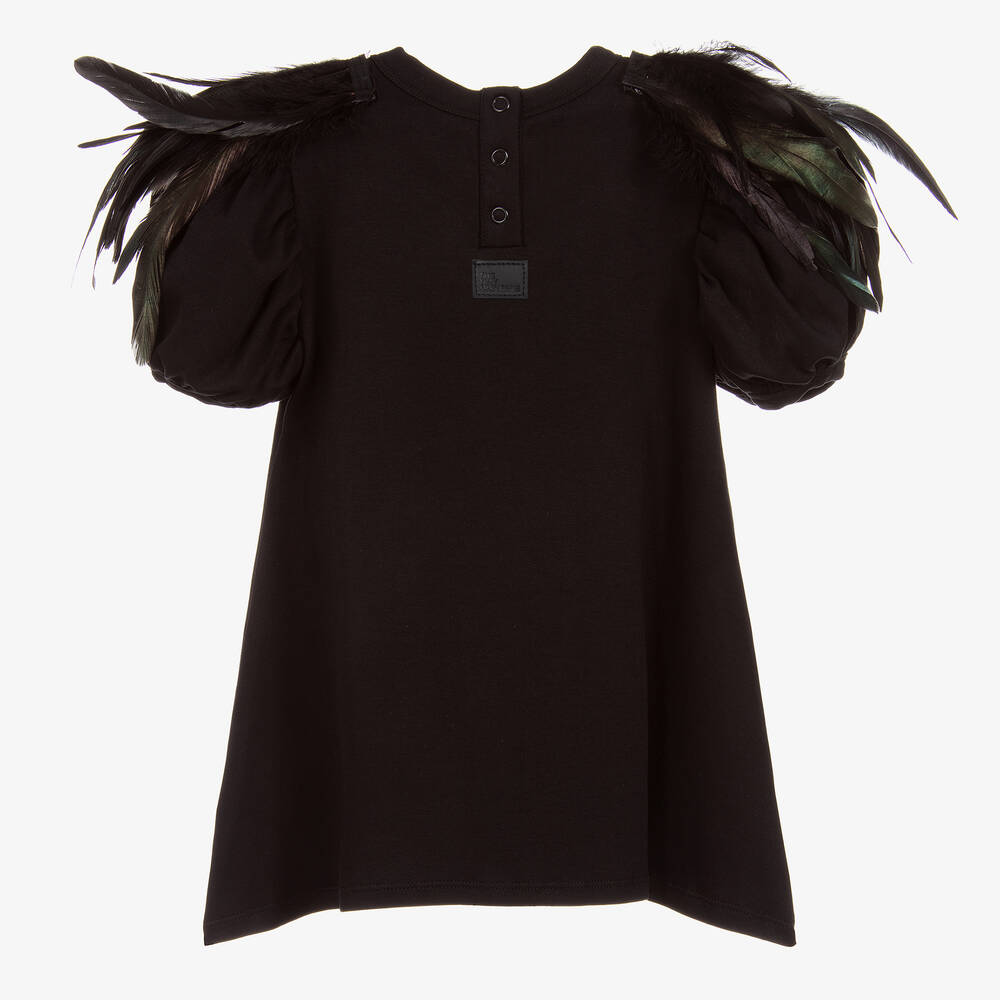 The Tiny Universe-Черное платье из хлопка с перьями | Childrensalon