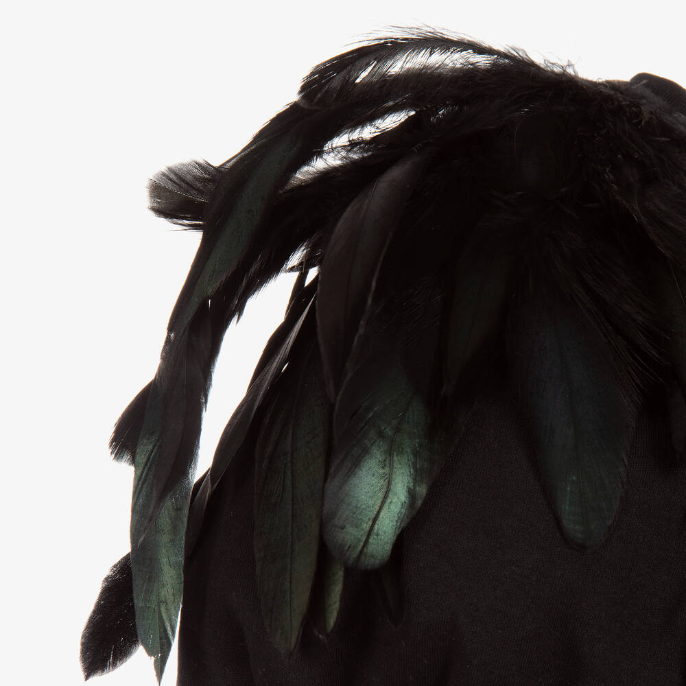 The Tiny Universe-Черное платье из хлопка с перьями | Childrensalon