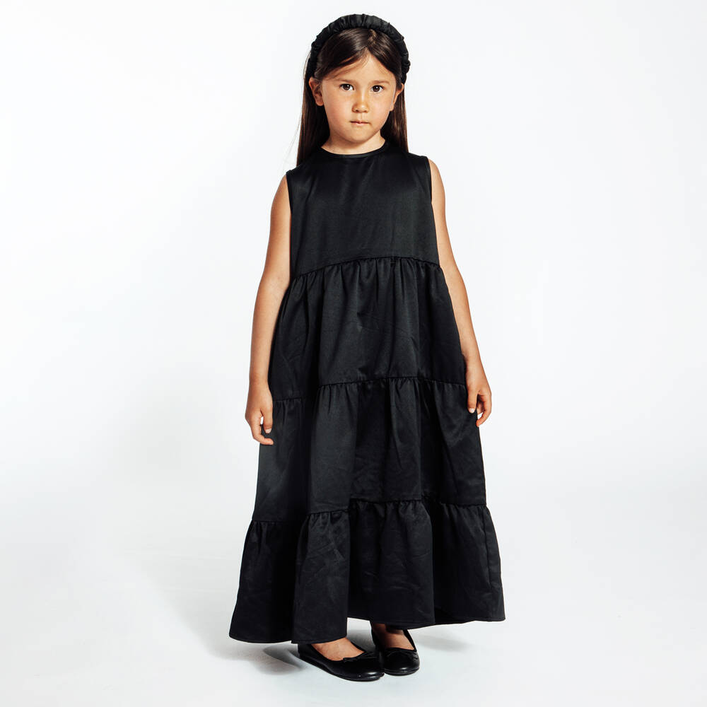 The Tiny Universe-Черное хлопковое платье макси для девочек | Childrensalon