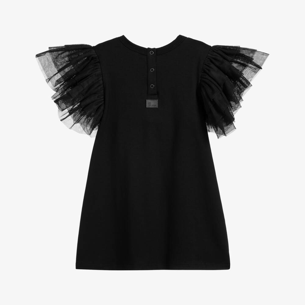 The Tiny Universe-Girls Black Cotton Ruffle Dress | Childrensalon