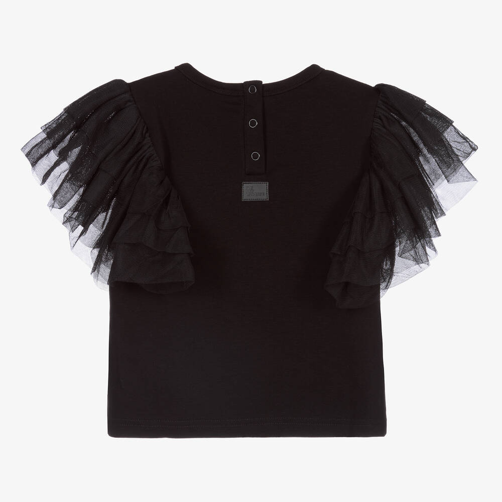 The Tiny Universe-Girls Black Cotton & Tulle Top | Childrensalon