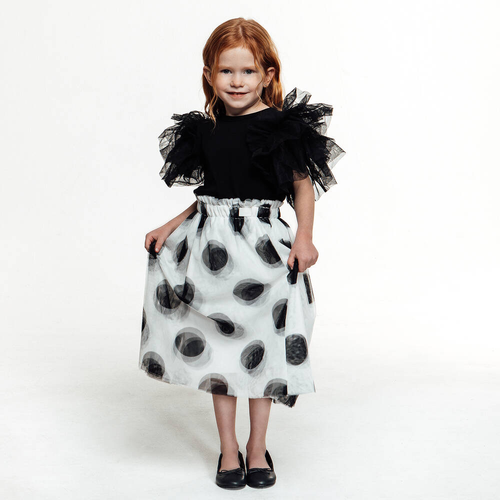 The Tiny Universe-Girls Black Cotton & Tulle Top | Childrensalon