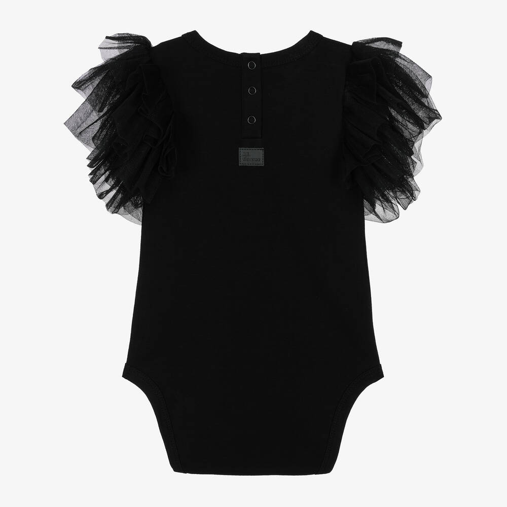 The Tiny Universe-Girls Black Organic Cotton Bodysuit | Childrensalon