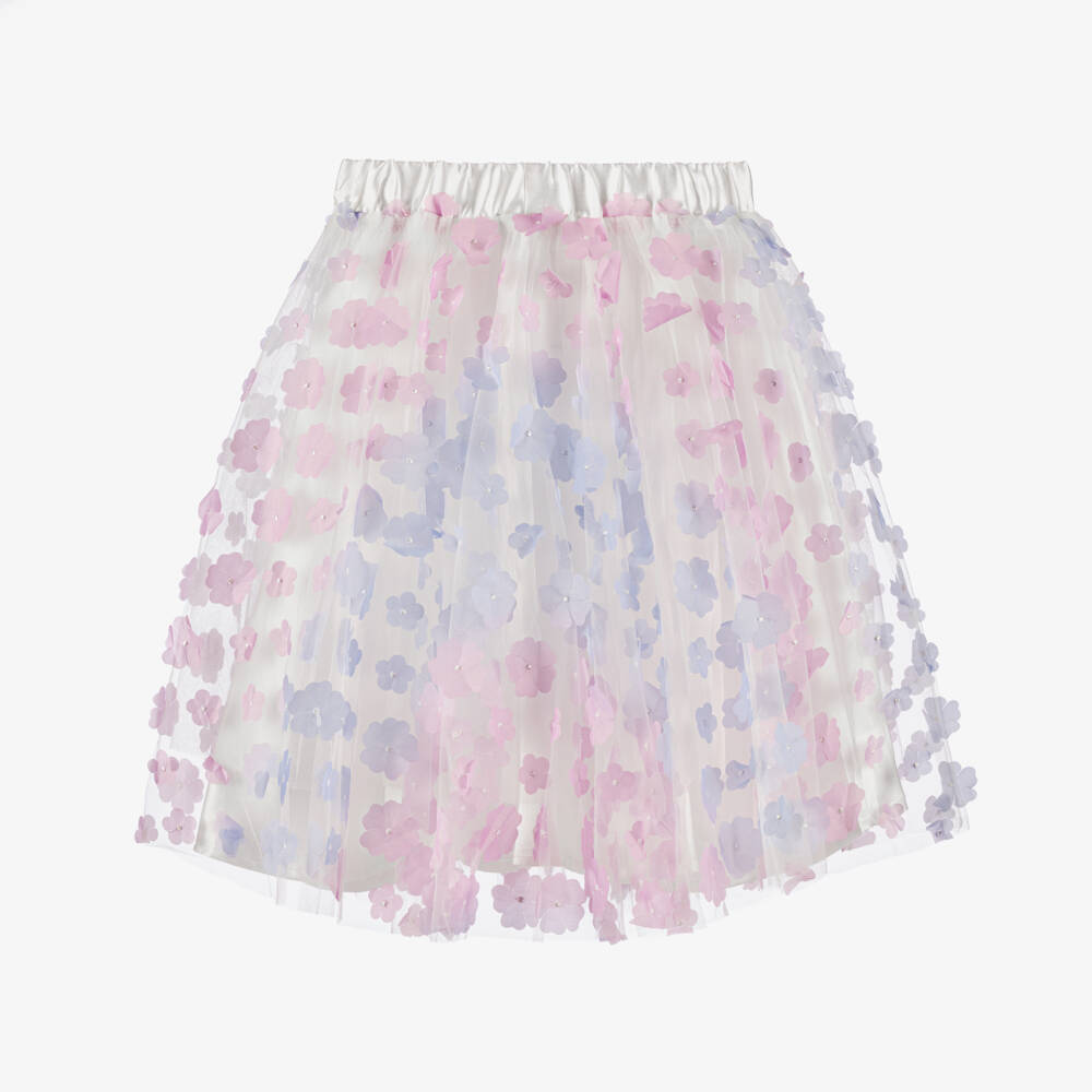 The Tiny Universe-Girls Blue & Pink Floral Tulle Skirt | Childrensalon