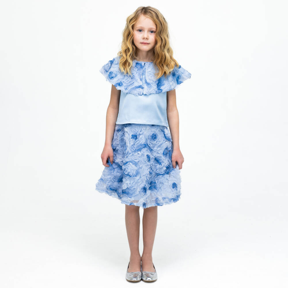 The Tiny Universe-Girls Blue Tulle Collar Blouse | Childrensalon