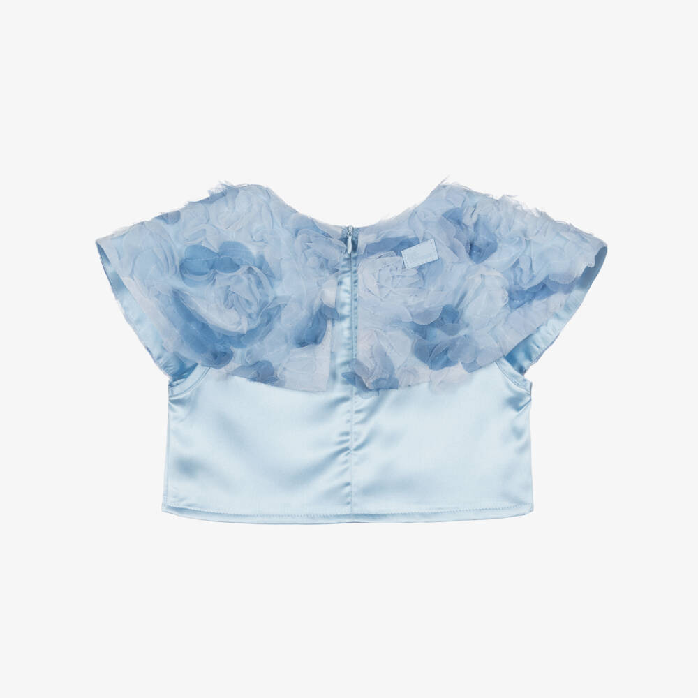 The Tiny Universe-Girls Blue Tulle Collar Blouse | Childrensalon