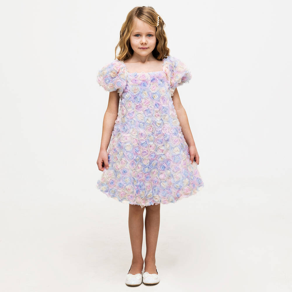 The Tiny Universe-Girls Blue Tulle Flower Dress | Childrensalon