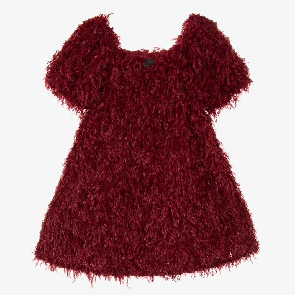 The Tiny Universe-Girls Burgundy Red Fluffy Dress | Childrensalon