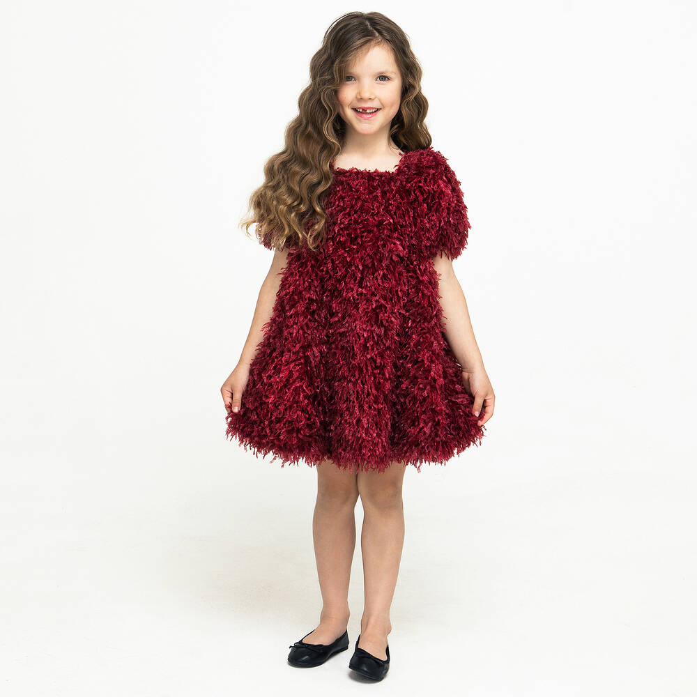 The Tiny Universe-Girls Burgundy Red Fluffy Dress | Childrensalon