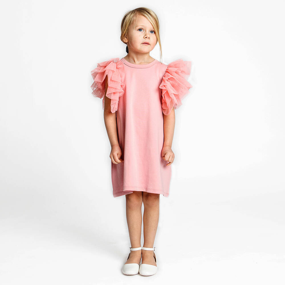 The Tiny Universe-Girls Pink Cotton Ruffle Dress | Childrensalon