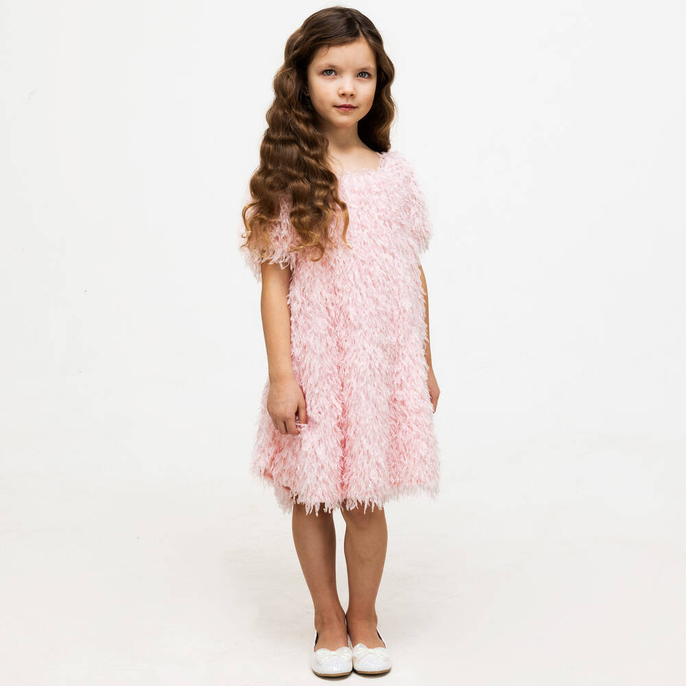 The Tiny Universe-Girls Pink Feather Dress | Childrensalon